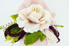 Bomboniera Sacchetto Cotone Rosa Pick Fiore Con Foglie Wedding 