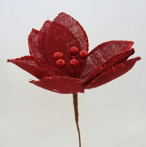 Fiore Di Magnolia In Juta Rossa Glitterata